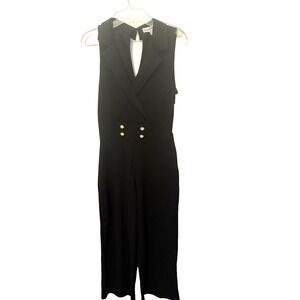 Almost Famous Jumpsuit Womens XL Black Sleeveless Wide Leg Pearl Buttons NWT